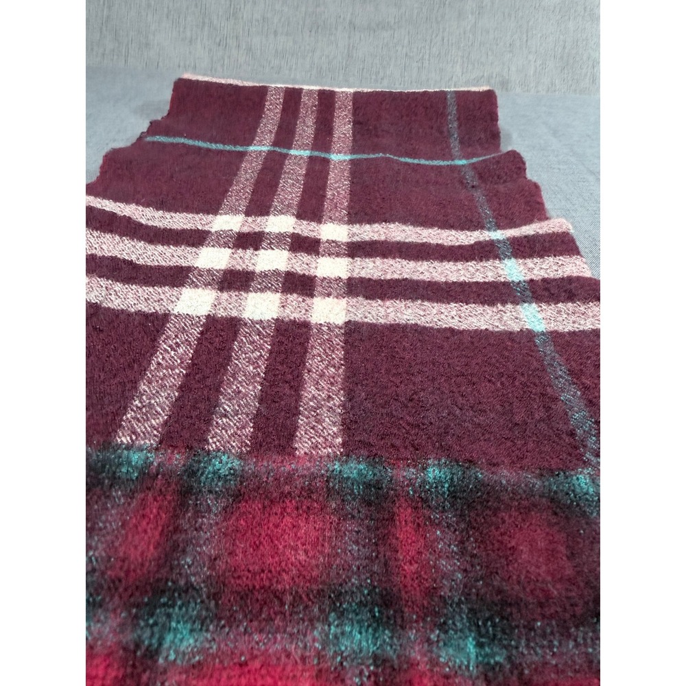 Burberry Merino Wool Scarf Burgundy Red Plaid Check Made in Italy 168x30cm - Picture 4 of 9